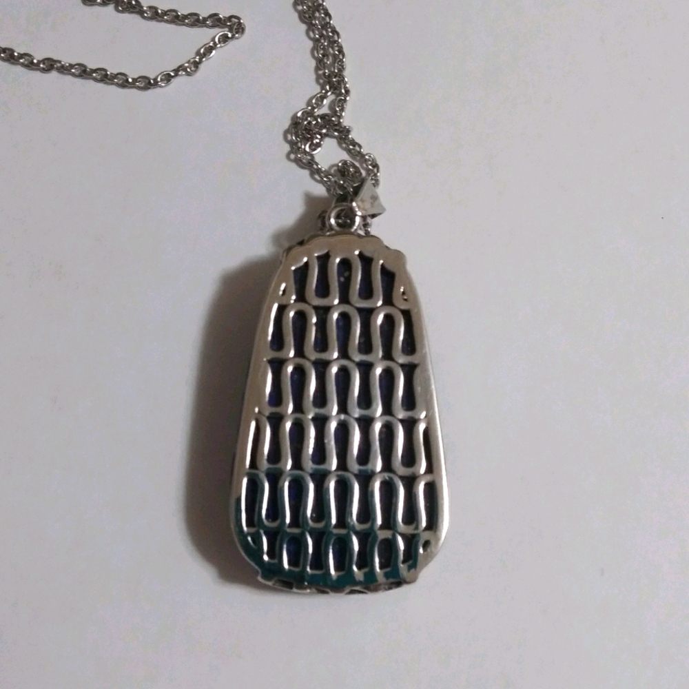 Lapis Marcasite Peacock Pendant Necklace - Picture 2 of 3